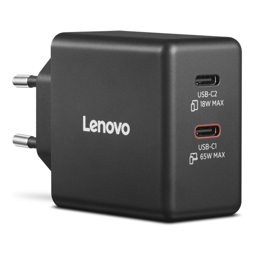Lenovo Dual USB-C 65W GaN Ladegerät, schwarz