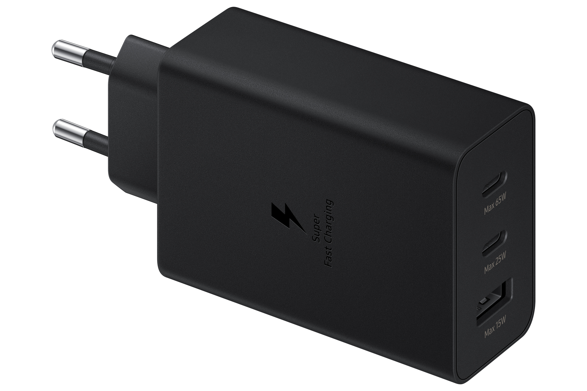 Samsung Reiseladegerät Trio (65W), schwarz Drei Anschlüsse (USB Type-C/ USB-A), PD 3.0 und Super Fast Charging bis zu 65 Watt