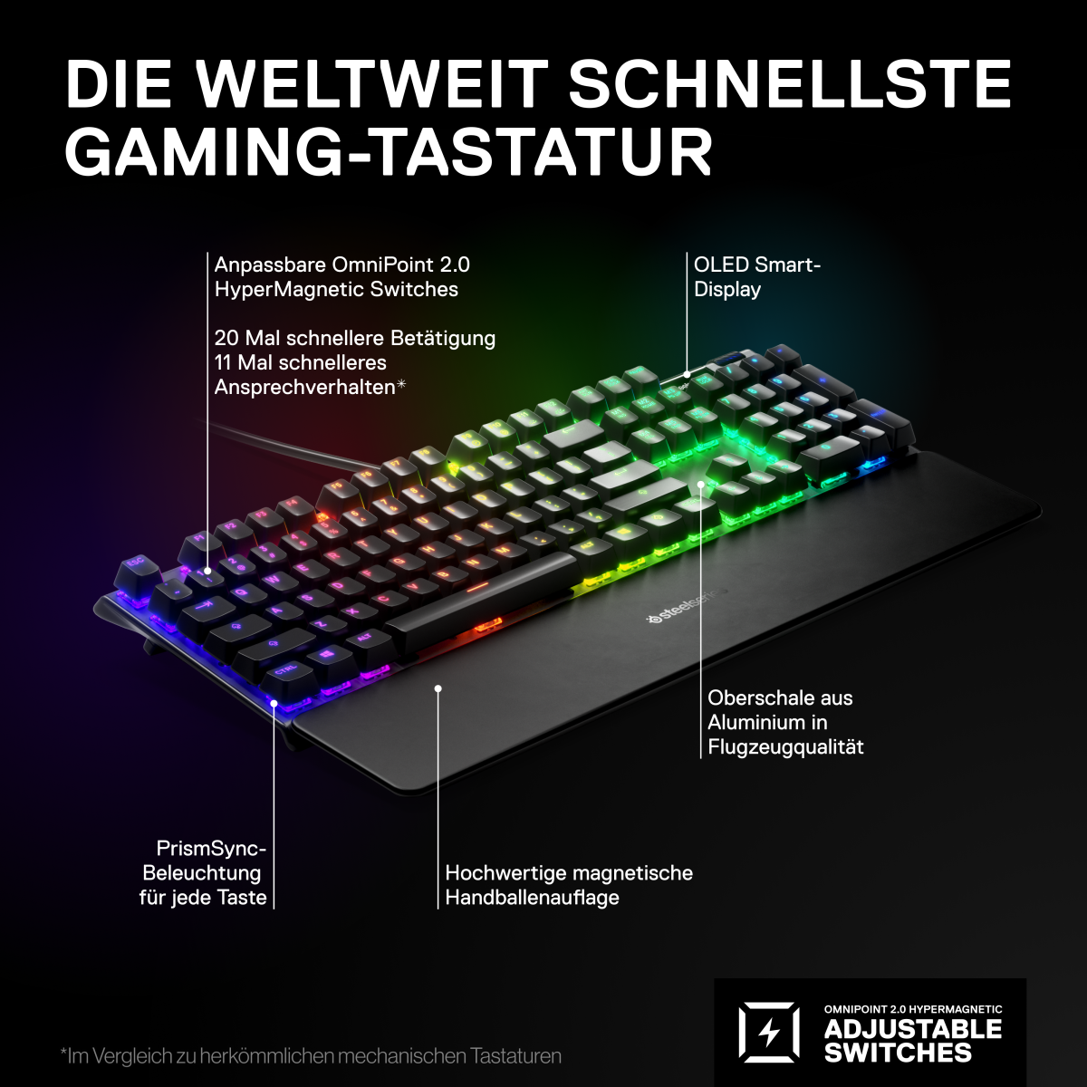 SteelSeries Apex Pro HyperMagnetic Gaming-Tastatur B-Ware - weltweit schnellste Tastatur mit einstellbarer Betätigung Tastaturen Produkt Bild 3
