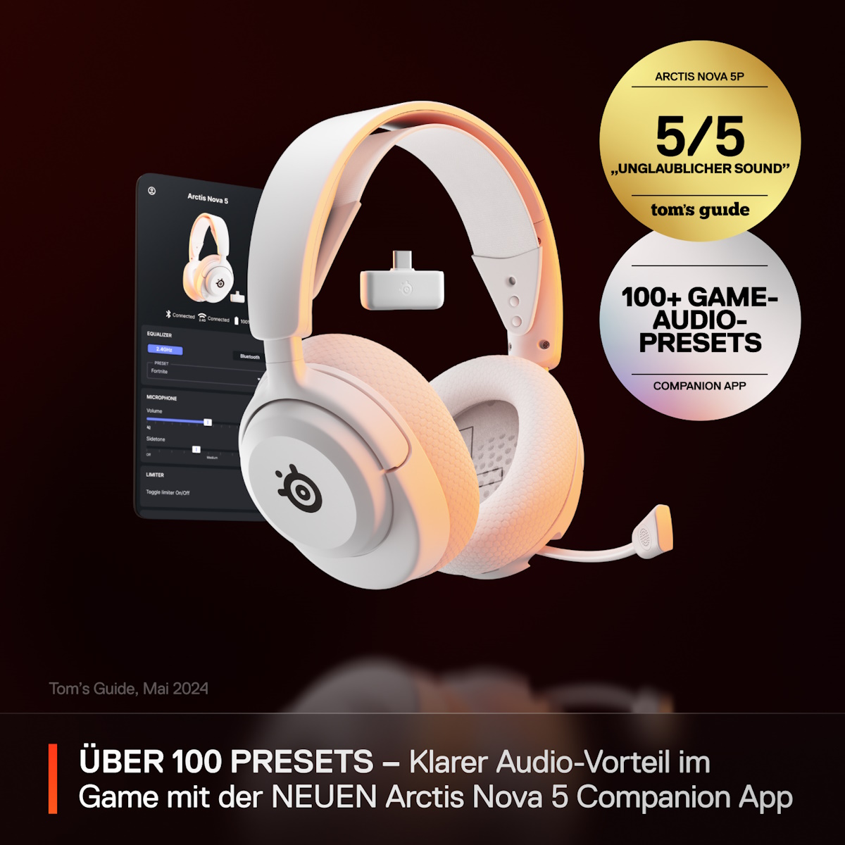 SteelSeries Arctis Nova 5 White kabelloses Gaming Headset für PC, Switch, PlayStation und Mobilgeräte, ClearCast 2.X Mikrofon, 60 Stunden Akkulaufzeit Headset Produkt Bild 2
