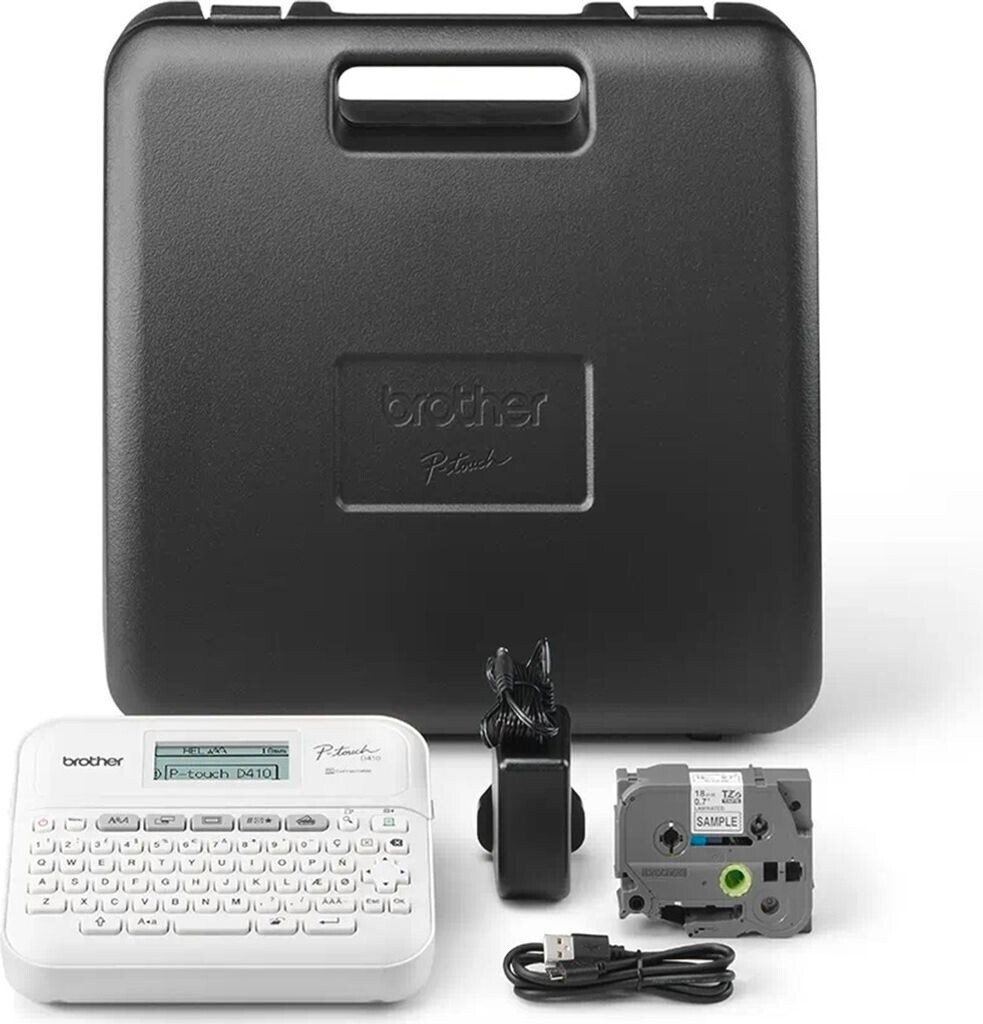 Brother PT-D410VP Bundle mit Transportkoffer und 1x TZe Band 3,5 - 18mm, P-touch, kabelgebunden, USB-Schnittstelle
