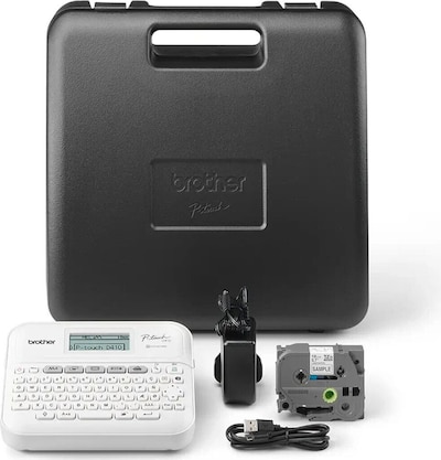 Brother PT-D410VP Bundle mit Transportkoffer und 1x TZe Band 3,5 - 18mm, P-touch, kabelgebunden, USB-Schnittstelle - Farbe: Weiß