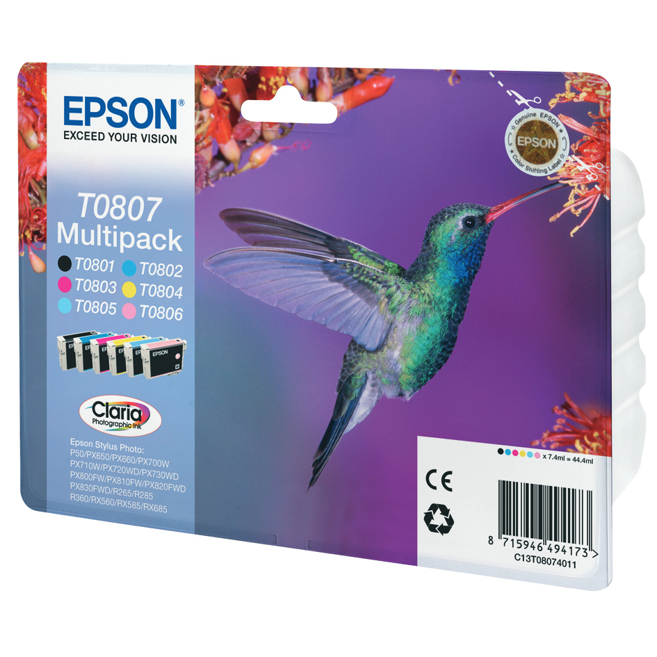Epson T0807 Tintenpatronen 6er-Pack 6x Farben // Claria Photographic Ink Image