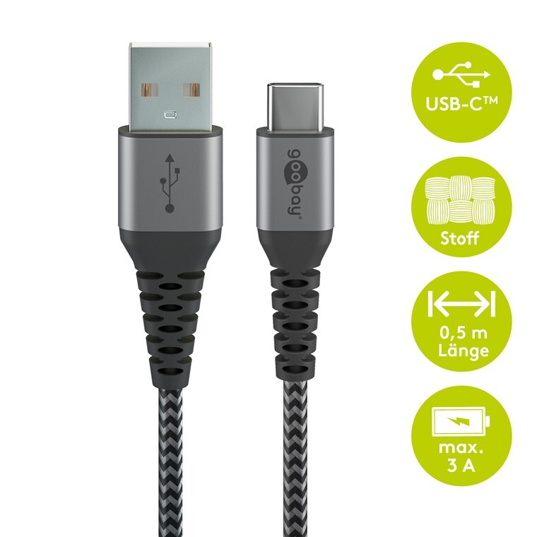 Thumbnail - Goobay USB-C auf USB-A mit Metallsteckern, grau, 0,5m