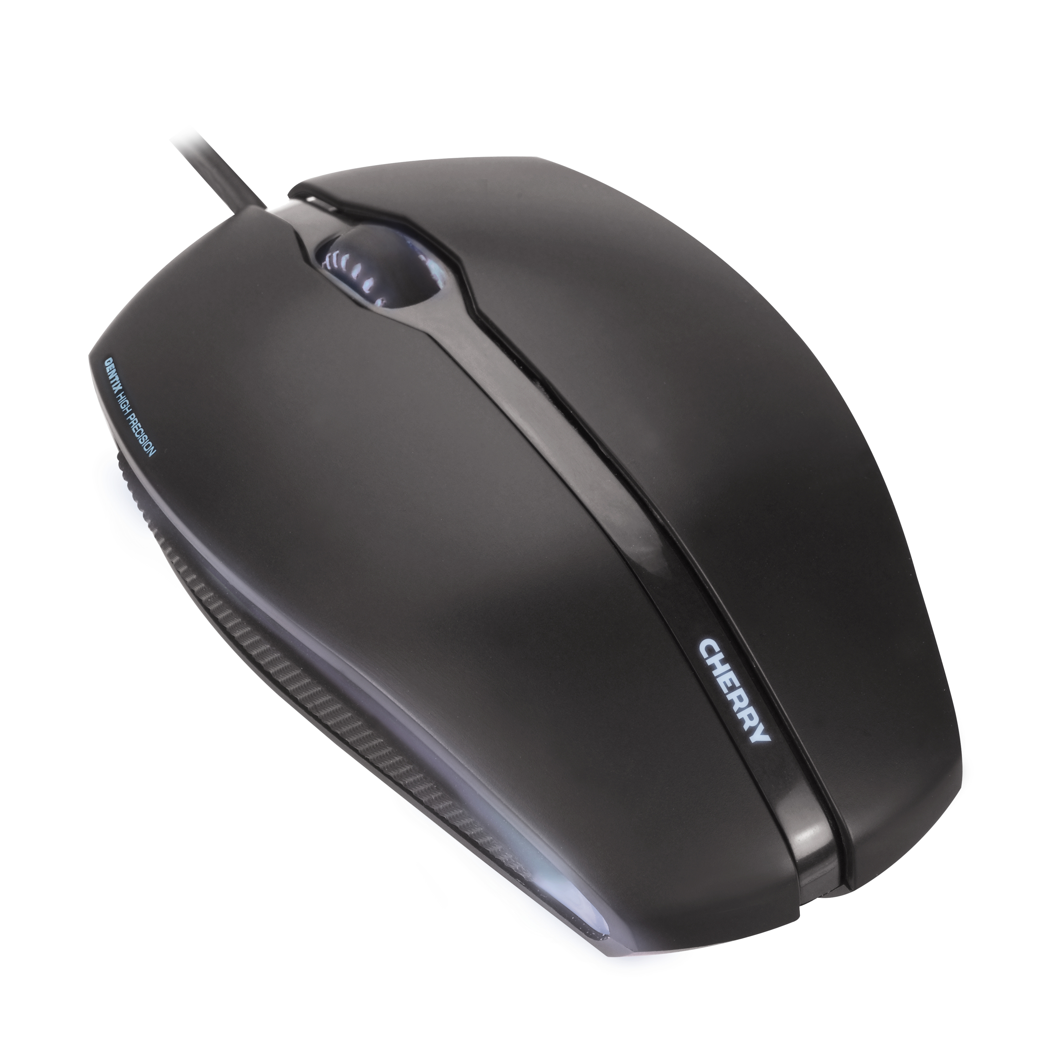 CHERRY GENTIX kabelgebundene optische Maus (beleuchtet) Schwarz USB, 3 Tasten, Seitenflächen aus Gummi, 1000 dpi-Auflösung