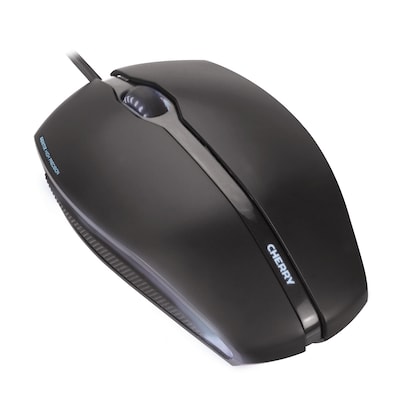 CHERRY GENTIX kabelgebundene optische Maus (beleuchtet) Schwarz USB, 3 Tasten, Seitenflächen aus Gummi, 1000 dpi-Auflösung