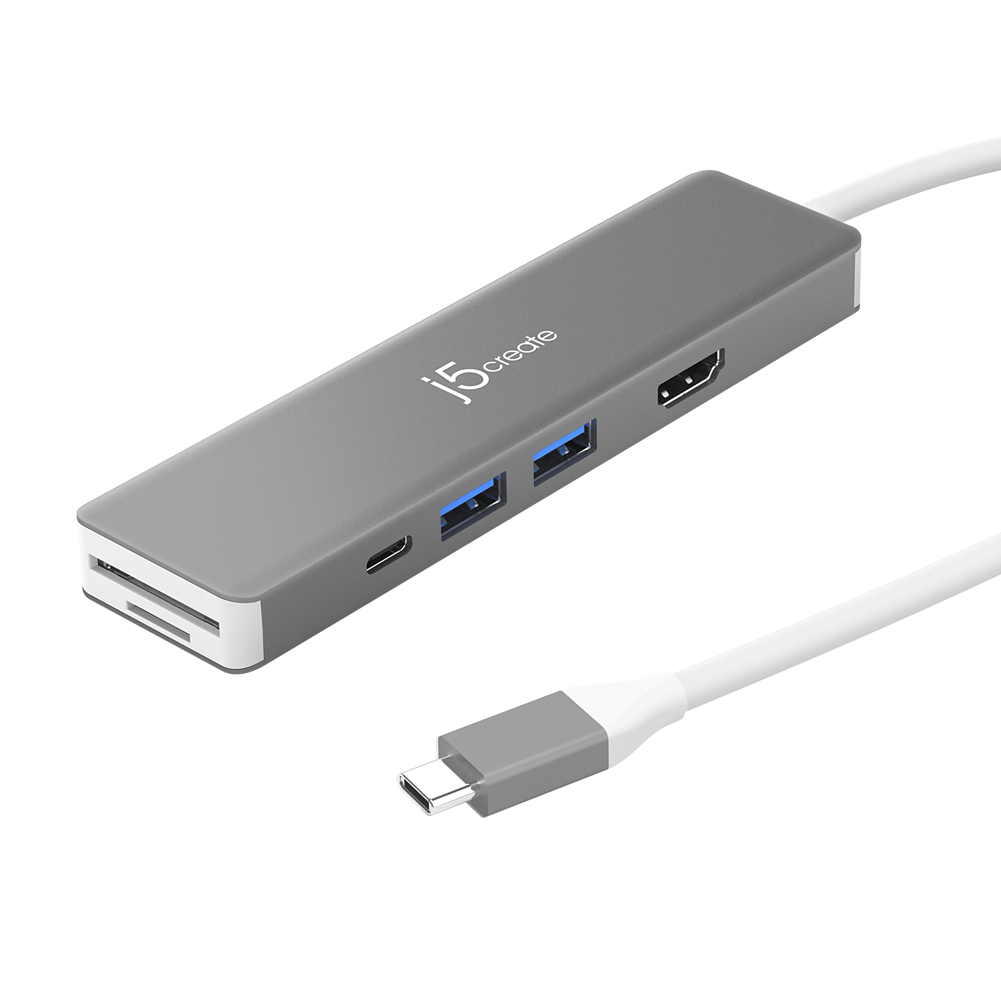 j5create JCD390-N, Kabelgebunden, USB 3.2 Gen 2 (3.1 Gen 2) Type-C, 100 W, Silber, Weiß, MicroSD (TransFlash), SD, 10 Gb...