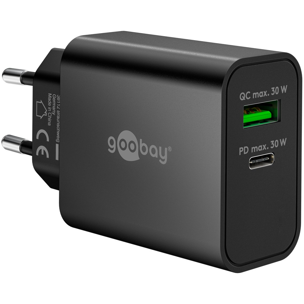 Goobay USB-C™ PD GaN Dual-Schnellladegerät (30 W) schwarz