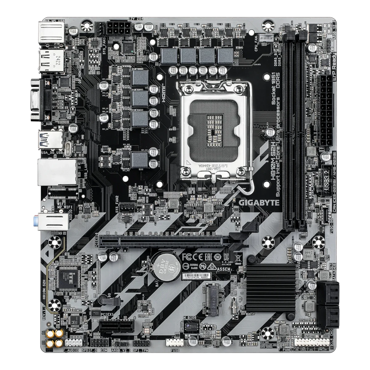 Image of GIGABYTE H810M S2H Mainboard - Intel H810 - Intel LGA1851 - DDR5 RAM - Micro-ATX