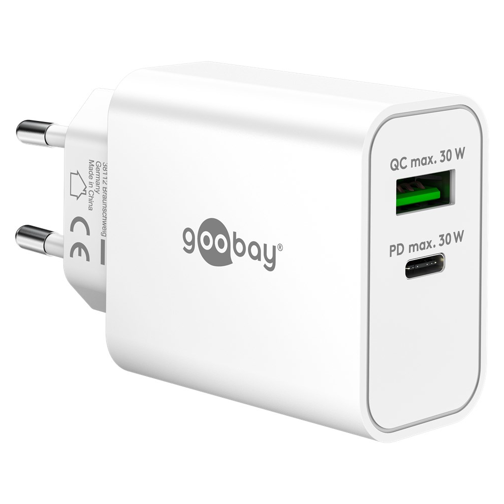 Goobay USB-C™ PD GaN Dual-Schnellladegerät (30 W) weiß