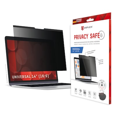 DISPLEX Privacy Safe Blickschutzfilter Universal 14", 16:9, Anti-Reflex, Bluelight-Filter, Magnetische Befestigung