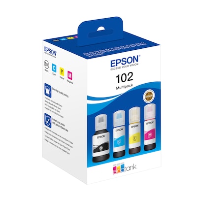 Epson 102 EcoTank-Tintenflaschen 4er-Pack 4x Farben Für Kompatibilität, siehe Artikel-Beschreibung | 4x Tintenflaschen: Schwarz, Magenta, …
