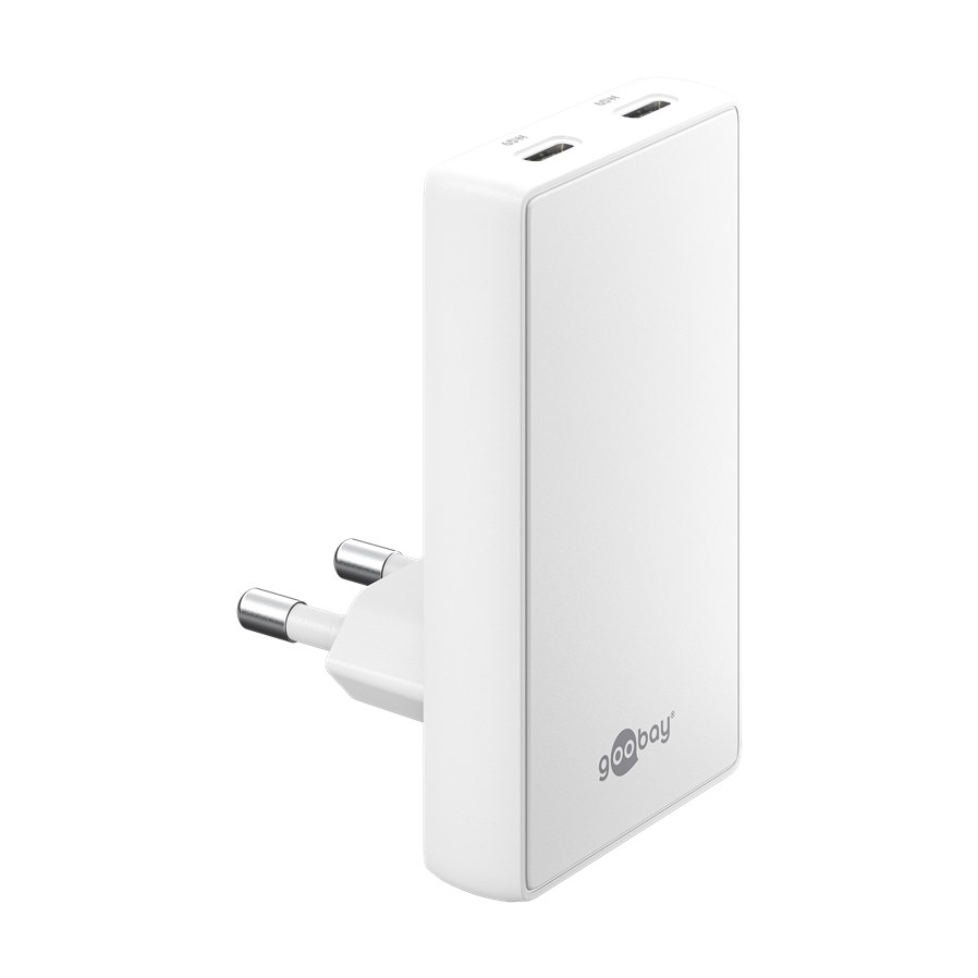 Goobay USB-C™ PD GaN Dual-Schnellladegerät 90° Flat (65 W) weiß