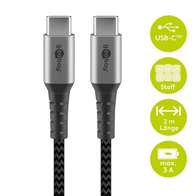Goobay USB-C auf USB-C mit Metallsteckern, grau, 2m