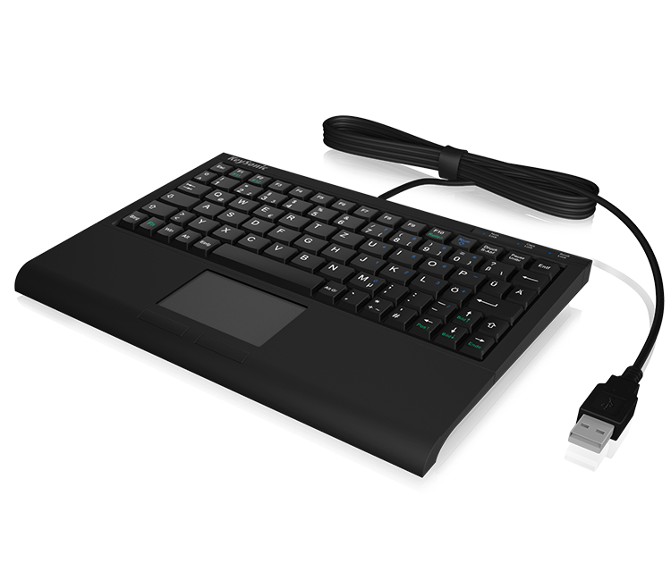 KeySonic ACK-3410 USB-Tastatur (DE) Kompakt-Mini-Tastatur mit integriertem Smart-Touchpad, SoftSkin Beschichtung, Leiser...