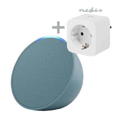 Bundle Amazon Echo Pop Blaugrün + Nedis Smart Plug Bluetooth-Lautsprecher mit vollwertigem Klang + Smartlife Smart Steck...