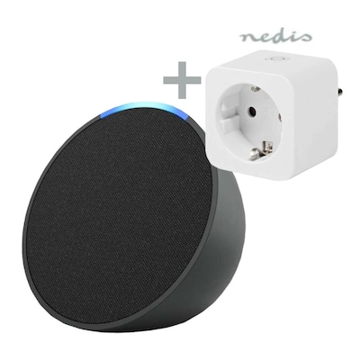 Bundle Amazon Echo Pop anthrazit + Nedis Smart Plug Kompakter und smarter Bluetooth-Lautsprecher + Smartlife Smart Steck...