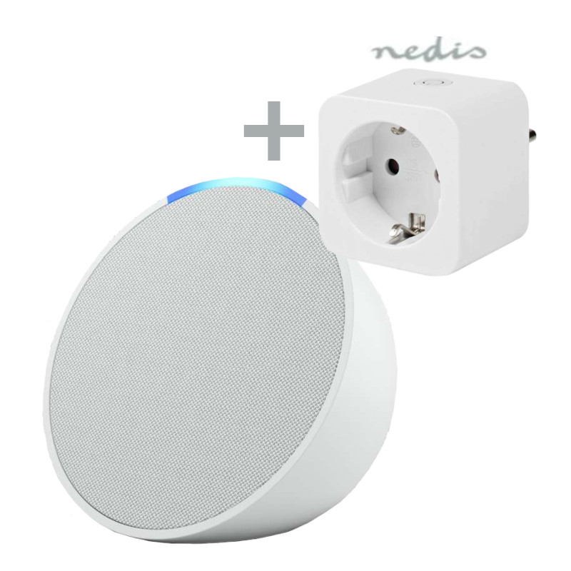 Bundle Amazon Echo Pop weiß + Nedis Smart Plug Kompakter und smarter Bluetooth-Lautsprecher + Smartlife Smart Stecker, W...