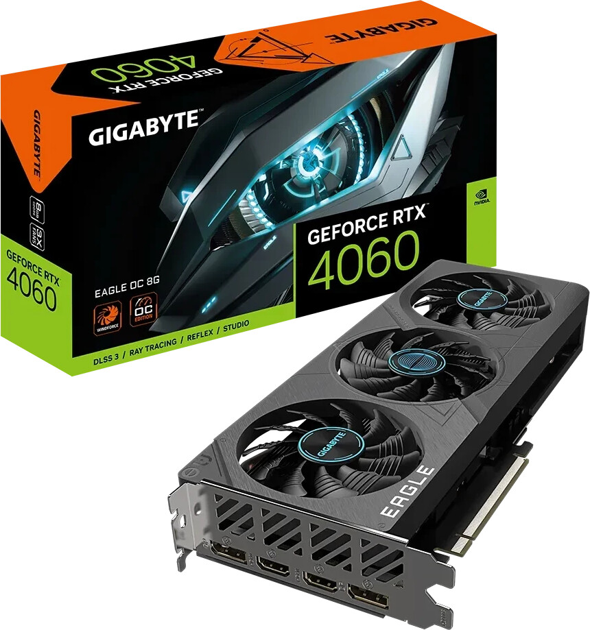 Gigabyte GeForce RTX 4060 EAGLE OC 8G Grafikkarte - 8GB GDDR6X, 2x HDMI, 2x DP