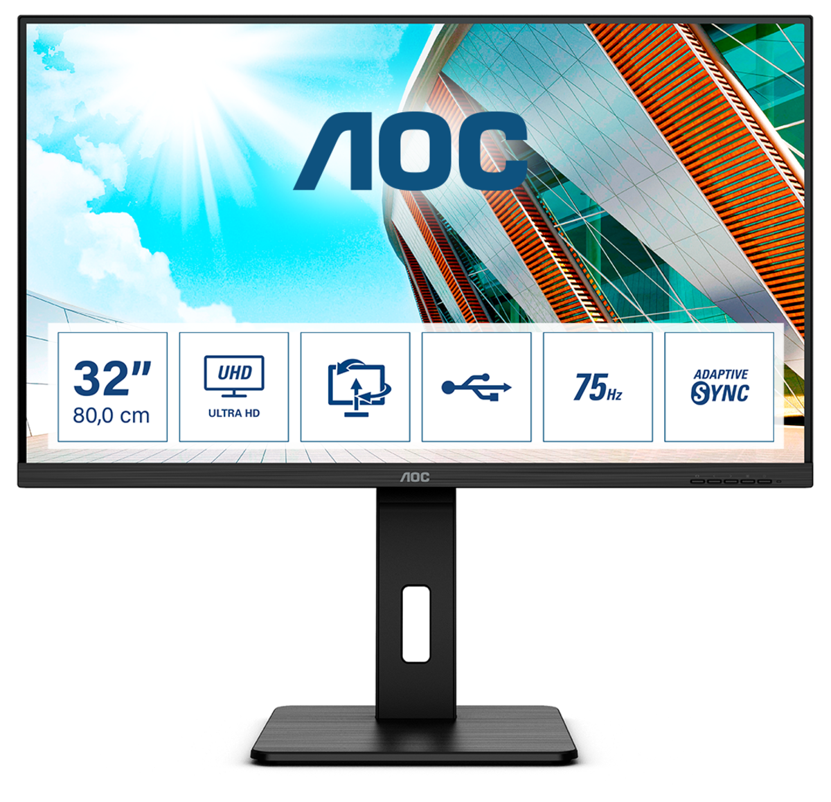 AOC U32P2 Office Monitor - 4K, Höhenverstellung, USB-Hub