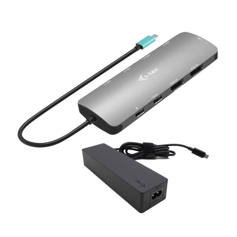 i-tec USB-C Metal Nano 2x HDMI Docking Station, PD 100W + Charger 100W