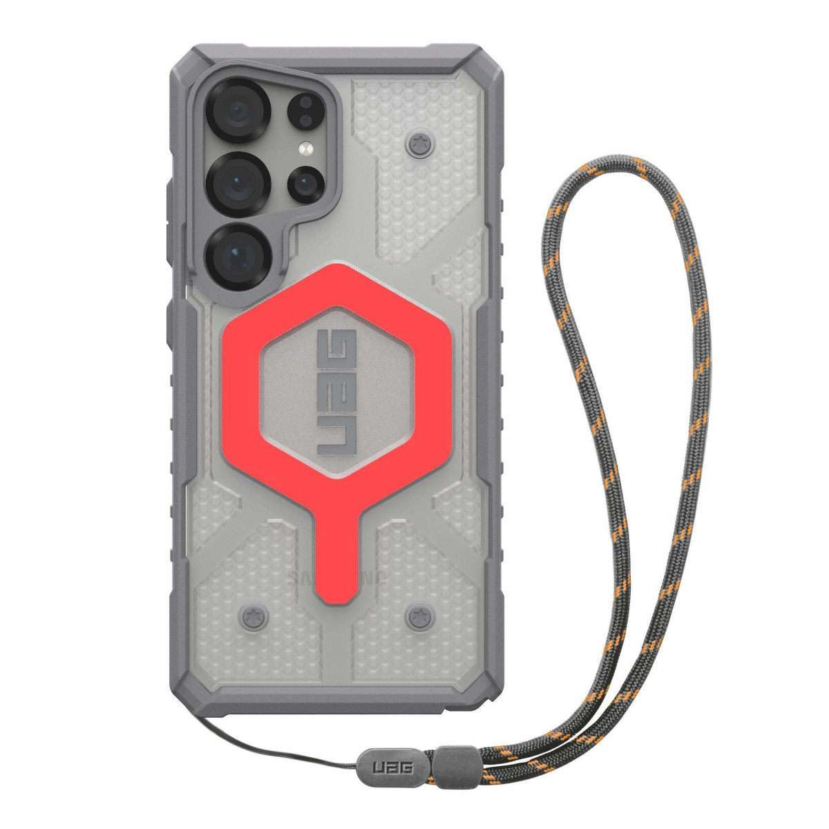 UAG Urban Armor Gear Bundle bestehend aus Pathfinder Case mit Magnet-Modul & Lanyard abnehmbar | Samsung Galaxy S25 Ultra | active lava /transparent