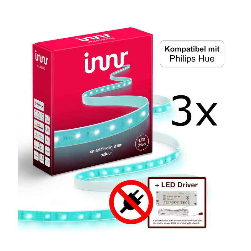 innr Smart Flex light Strip 4m RGBW 3x Bundle LED driver - FL 140 C/LD