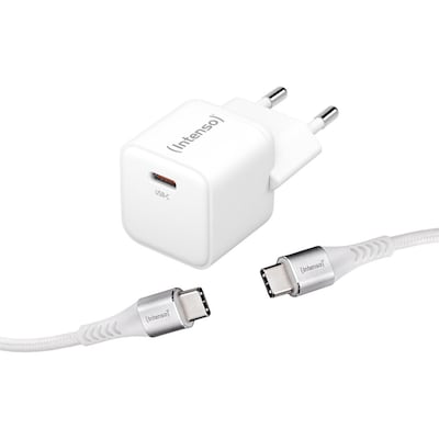 Intenso Power Adapter W30C GaN + C315C Kabel 1,5m weiß 1x USB-C, Output: max. 30 Watt, GaN-Technologie