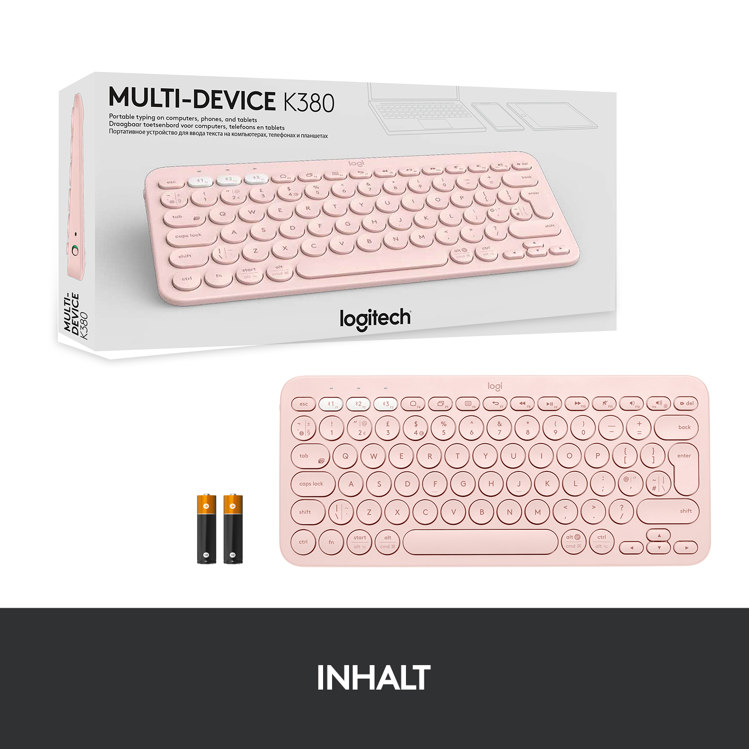 Logitech K380 Multi-Device Bluetooth Tastatur, für bis zu 3 Geräte gleichzeitig, 2 Jahre Batterielaufzeit, Rose Tastaturen Produkt Bild 9