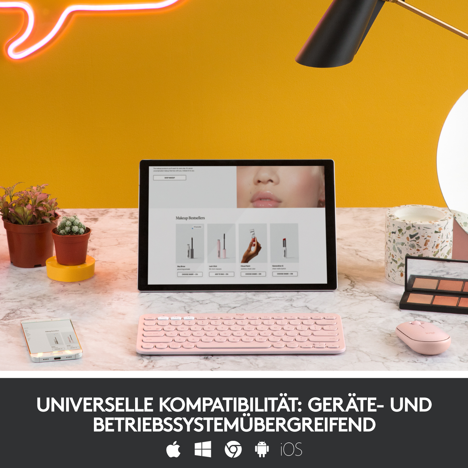 Logitech K380 Multi-Device Bluetooth Tastatur, für bis zu 3 Geräte gleichzeitig, 2 Jahre Batterielaufzeit, Rose Tastaturen Produkt Bild 4