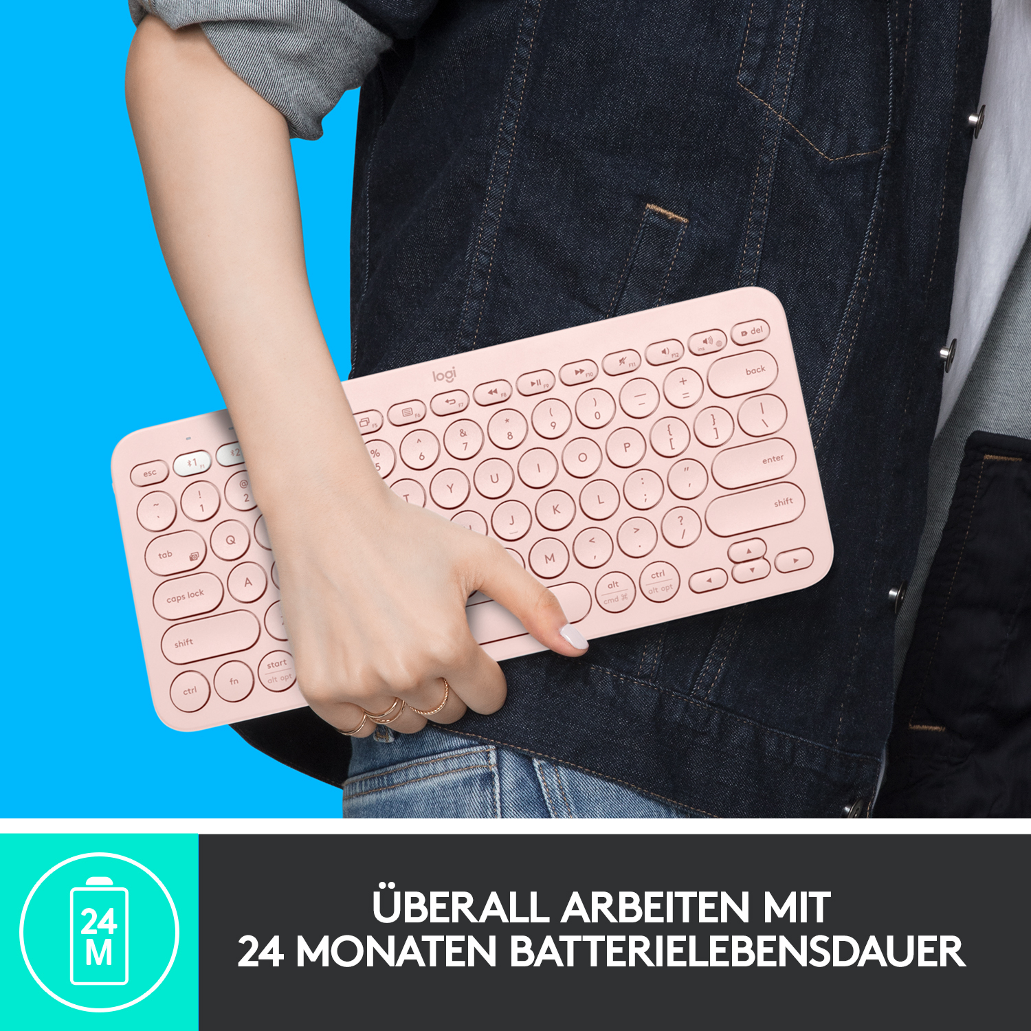 Logitech K380 Multi-Device Bluetooth Tastatur, für bis zu 3 Geräte gleichzeitig, 2 Jahre Batterielaufzeit, Rose Tastaturen Produkt Bild 5