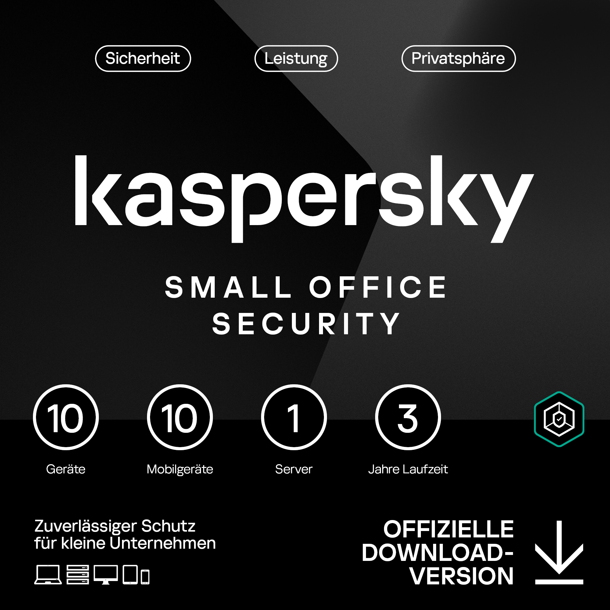Kaspersky Small Office Security [10 Geräte - 3 Jahre] Base 10 Geräte + 10 Mobilgeräte + 1 Dateiserver - 3 Jahre