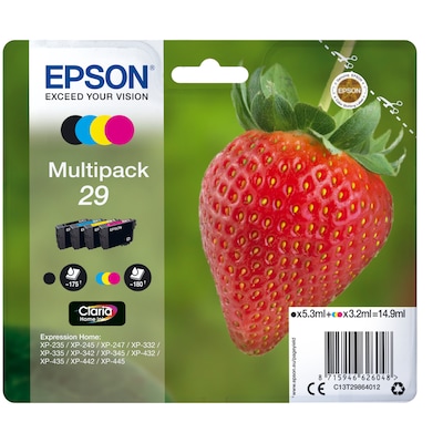 Epson 29 Tintenpatronen 4er-Pack 4x Farben Claria Home Ink Für Kompatibilität, siehe Artikel-Beschreibung | 4x Tintenpatronen: Schwarz, Magenta, Gelb