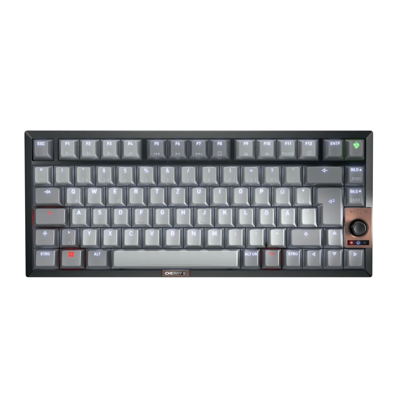 CHERRY KW 300 MX, Kompakte Hotswap-Tastatur, DE-Layout Zwei Verbindungsmodi: Bluetooth® und kabelgebunden, schallgedämpf...