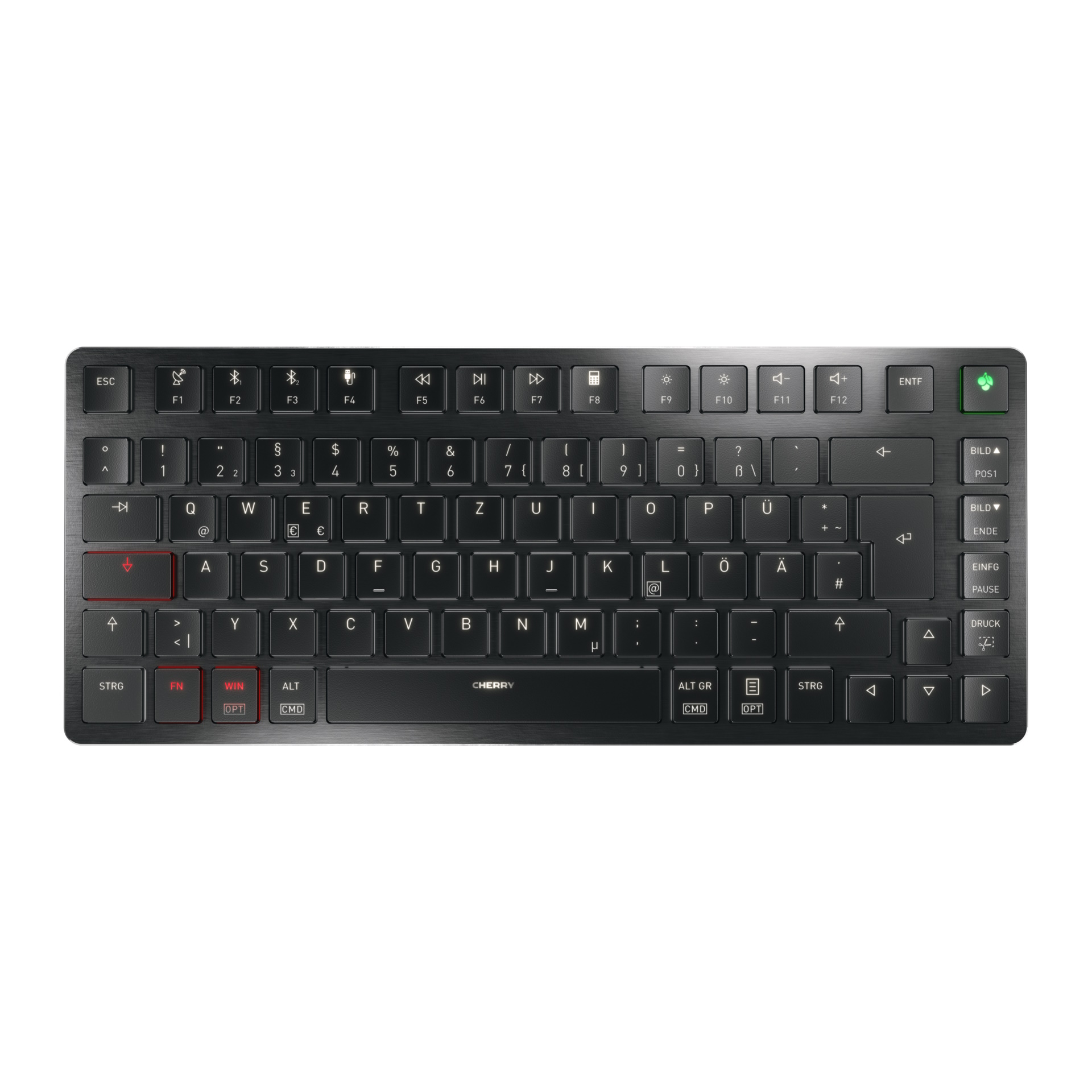 CHERRY KW X ULP 2.0 MINI, Kompakt Tastatur, DE-Layout Drei Verbindungsmodi: 2,4 GHz Funk, Bluetooth® und kabelgebunden, ...