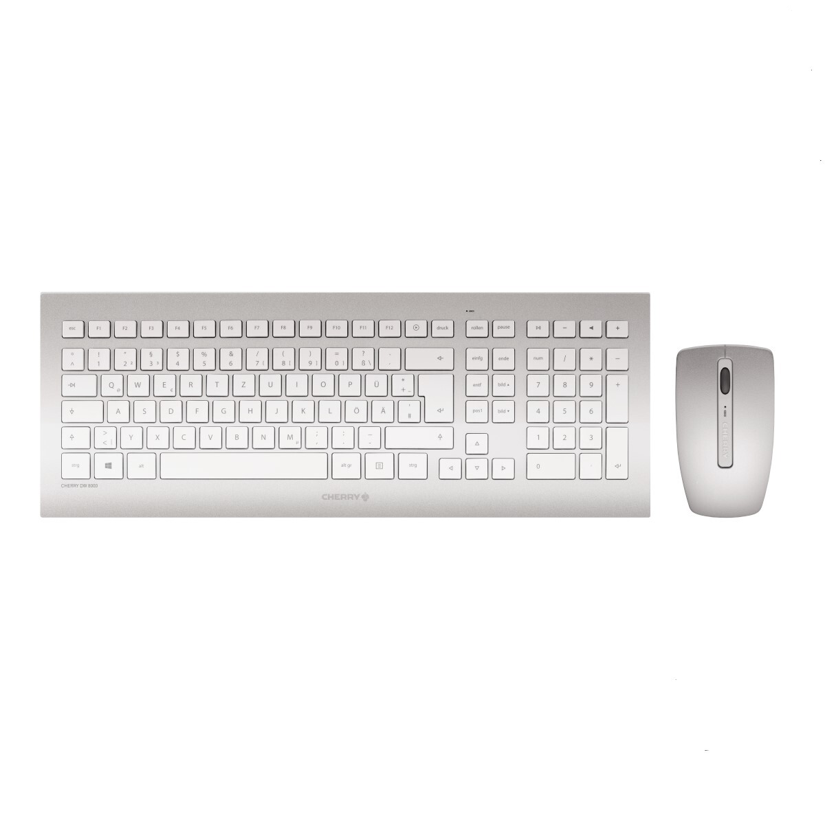 CHERRY DW 8000 kabelloses Tastatur- und Maus-Set, B-Ware silber / weiß, mit abriebfester Laserbeschriftung