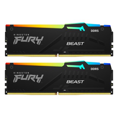 Kingston FURY Beast RGB Schwarz 32GB Kit (2x16GB) DDR5-5600 EXPO DIMM Arbeitsspeicher, CL36-38-38, 1.25V