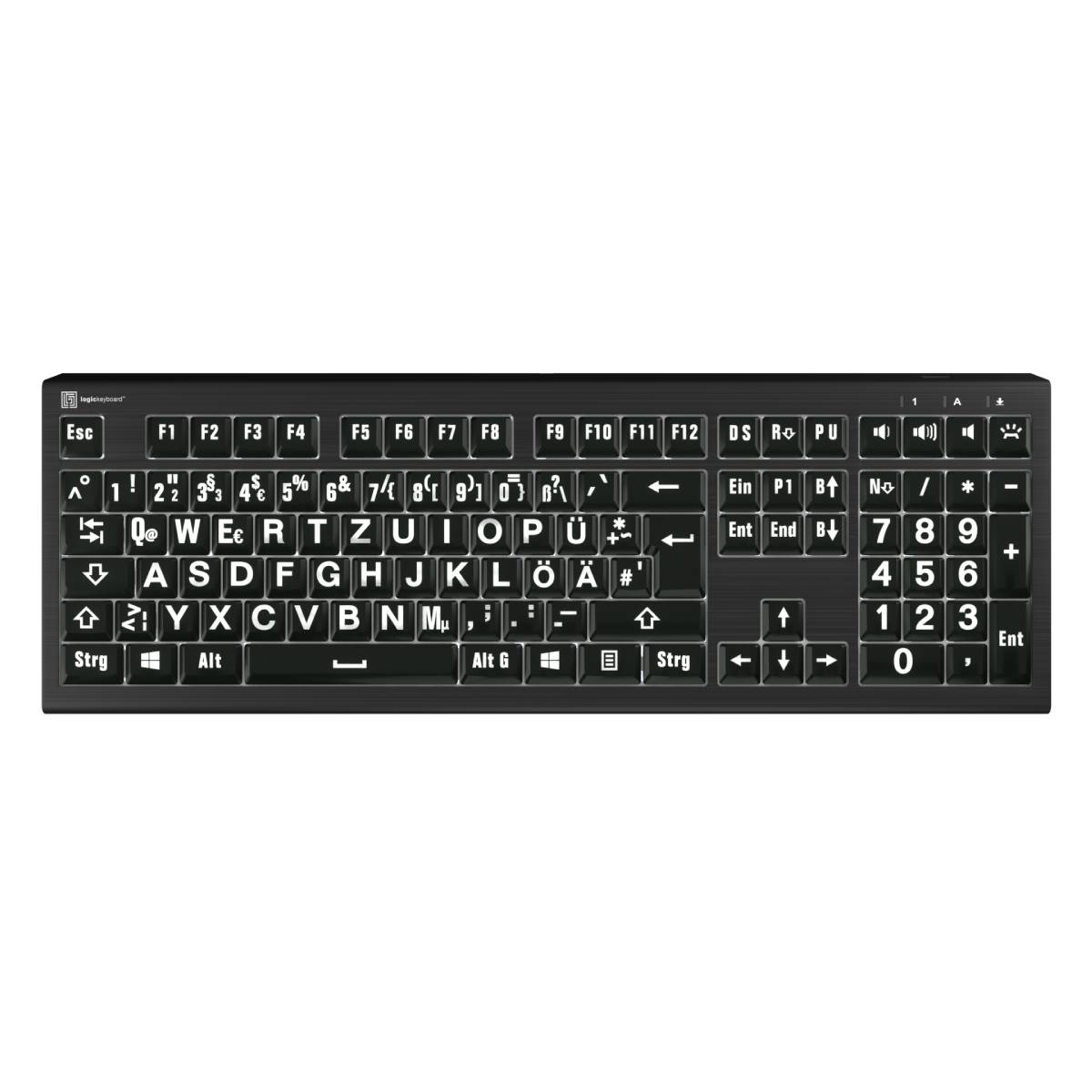 Thumbnail - LogicKeyboard PC Astra 2 Großdruck-Tastatur DE Hintergrundbeleuchtung, Weiß auf Schwarz