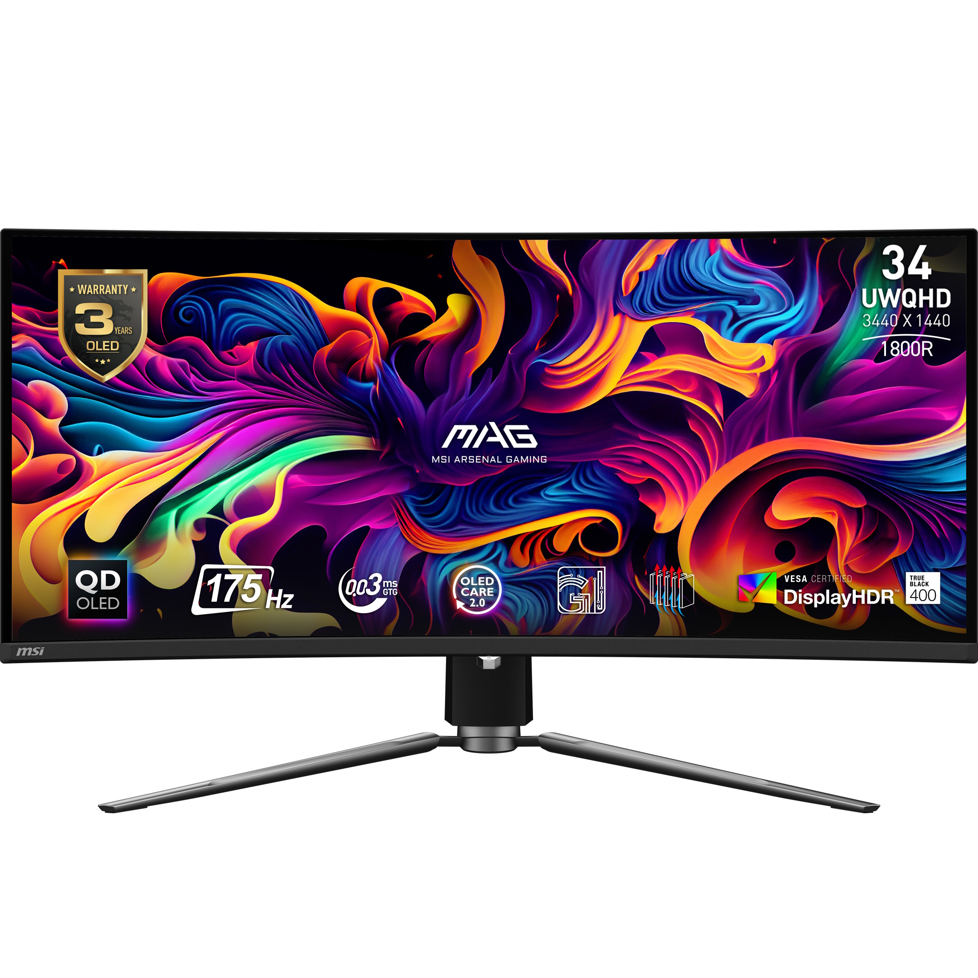MSI MAG 341CQPDE QD-OLED Gaming Monitor - UWQHD, 175 Hz, B-Ware MSI OLED Care 2.0, HDMI 2.1 mit 48Gbps Bandbreite, 120Hz...