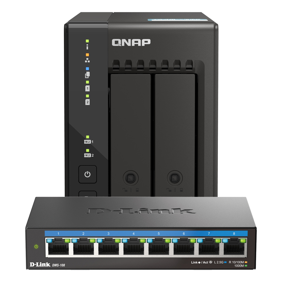 QNAP TS-253E-8G inkl. D-Link DMS-108 Bundle mit 2-Bay NAS und 8-Port Netzwerk-Switch