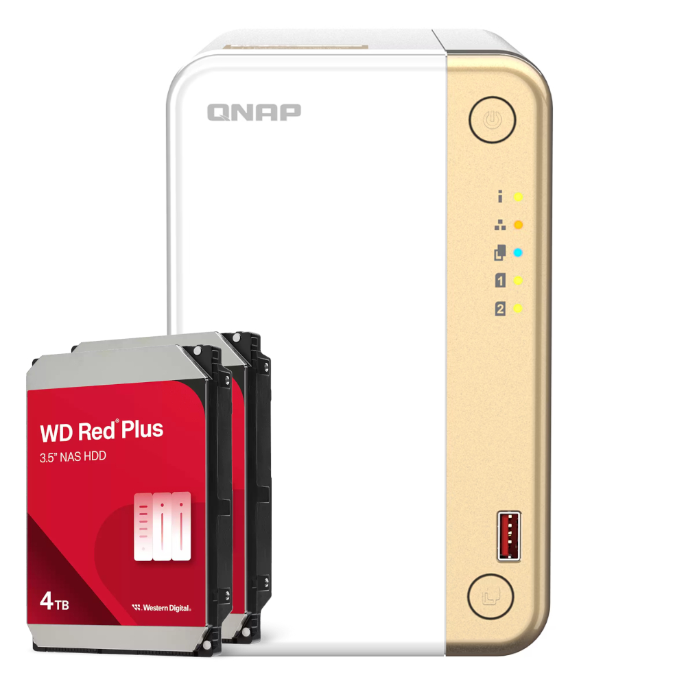 QNAP TS-262-4G 8TB WD Red Plus NAS-Bundle NAS inkl. 2x 4TB WD Red Plus 3.5 Zoll SATA Festplatte