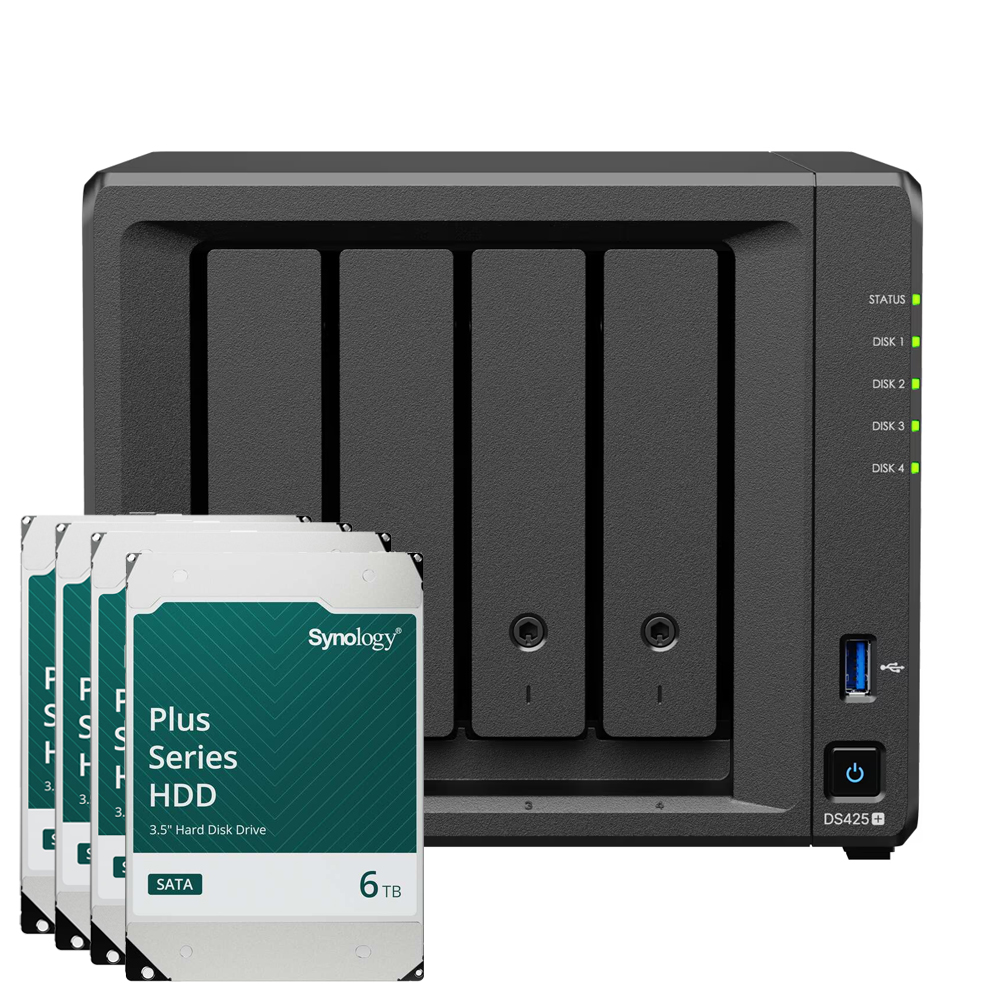 Synology DS425+ 24TB Synology Plus HDD NAS-Bundle NAS inkl. 4x 6TB Synology Plus HDD 3.5 Zoll SATA
