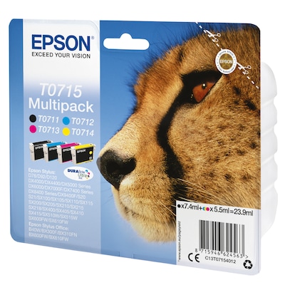 Epson T0715 Tintenpatronen 4er-Pack 4x Farben DURABrite Ultra In Für Kompatibilität, siehe Artikel-Beschreibung | 4x Tintenpatronen: Schwarz, Magenta,