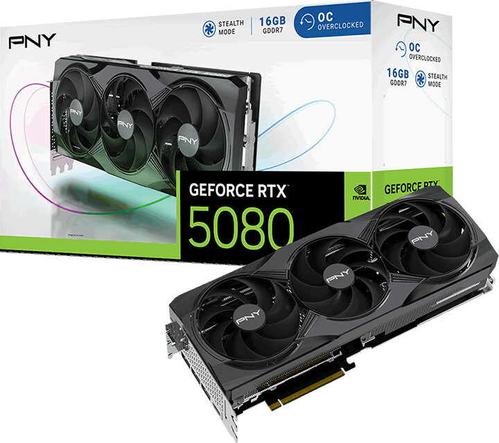 PNY GeForce RTX 5080 Overclocked Triple Fan - 16GB GDDR7, HDMI, 3x DP