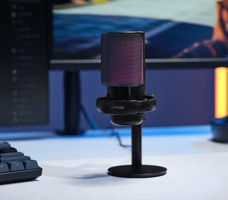 Trust Gaming GXT238 AURON USB Mikrofon schwarz Kompaktes und stylisch beleuchtetes USB-Mikrofon für Streaming Content-Er...