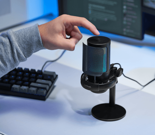 Trust Gaming GXT238 AURON USB Mikrofon schwarz Kompaktes und stylisch beleuchtetes USB-Mikrofon für Streaming Content-Erstellung, schwarz