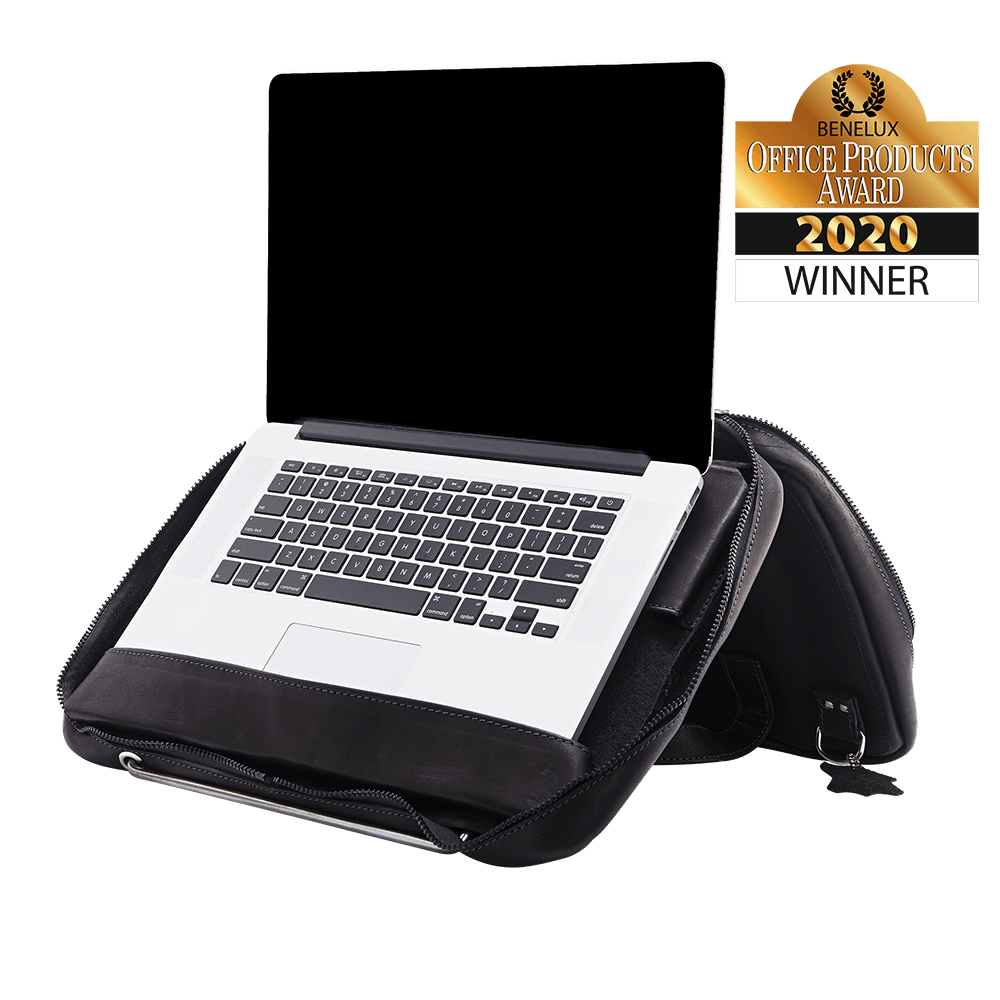 R-Go Viva 15.6" Laptoptasche, Vollnarbenleder - (LWG-Zertifizierung), Integrierter Laptop-Ständer, Schultergurt, Schwarz