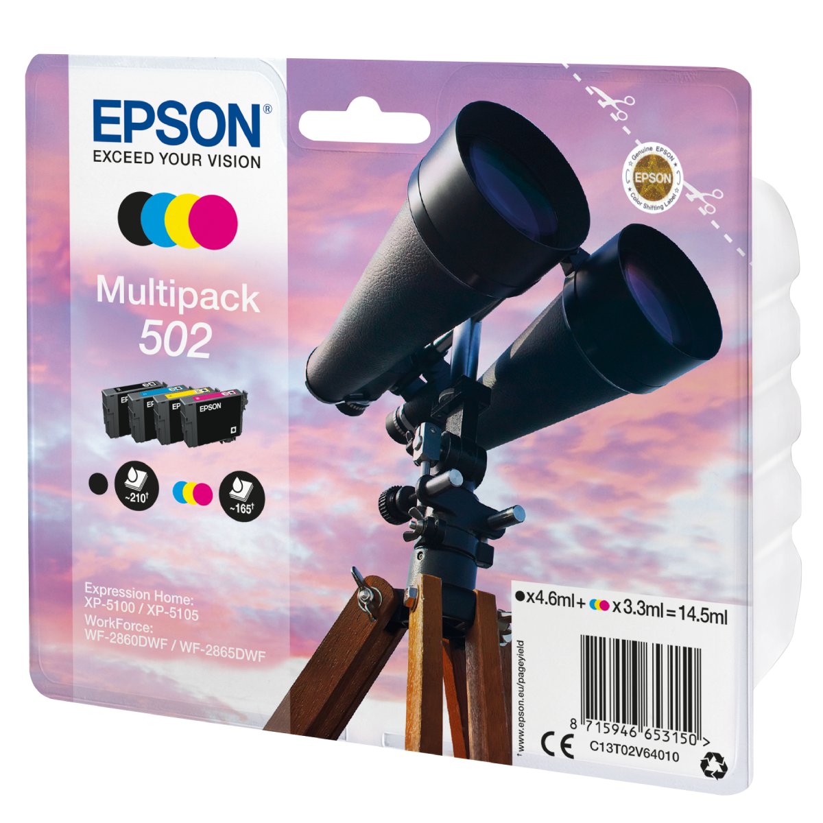 Epson 502 Tintenpatronen 4er-Pack 4x Farben Für Kompatibilität, siehe Artikel-Beschreibung | 4x Tintenpatronen: Schwarz, Magenta, Gelb & Cyan
