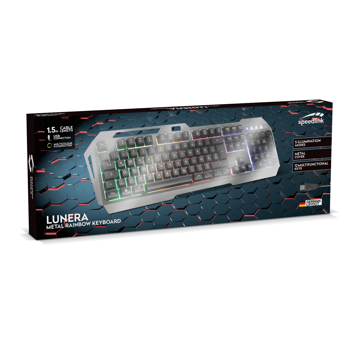 Speedlink LUNERA Metal Rainbow Gaming Keyboard, 5 Modi, schwarz Tastaturen Produkt Bild 5