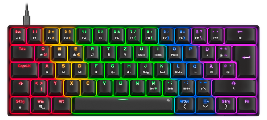 Speedlink ATMOS RGB Regenbogen Mechanische 60% Gaming Tastatur mit braunen Schaltern, schwarz